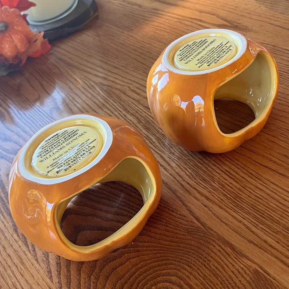 Williams Sonoma Jack O Lantern Candle Luminary Tealight Halloween 2 piece/pairy